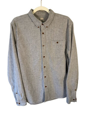 ASOS Grey Button-Down Cotton Long Sleeve Shirt with Brown Buttons Size XL